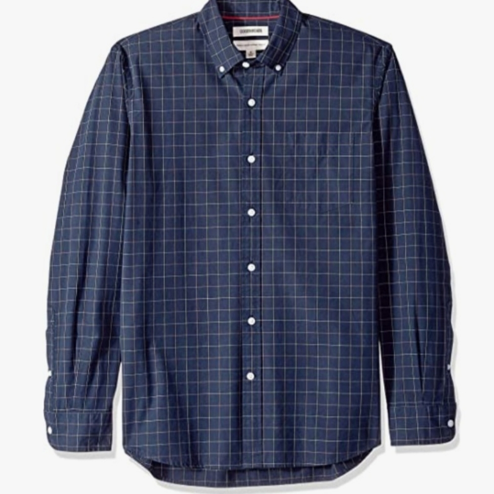 Goodthreads Men's Standard-Fit Long Sleeve Plaid Poplin, Navy